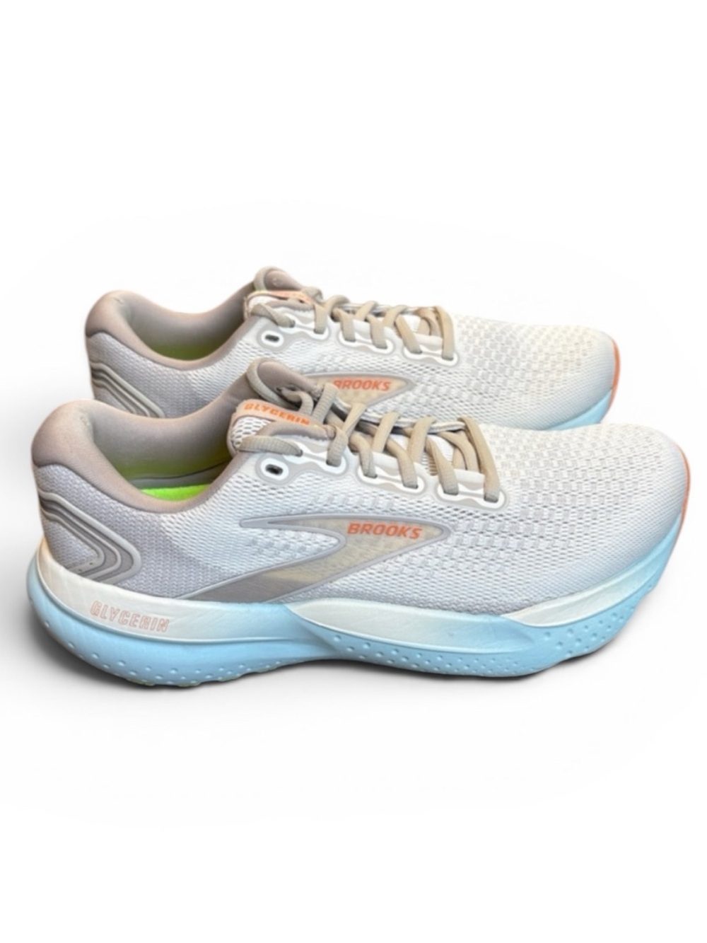 Brooks Glycerin 21 Running Shoes Women's 9W WIDE Coconut/Aqua Athletic